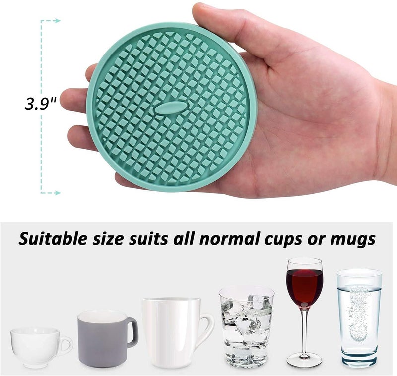 ME.FAN Silicone Coasters [6 Pack] Thickened Drink Coasters with Holder - Cup Mat - Non-Slip, Non-stick, Stay Put, Deep Tray - Prevents Furniture and Tabletop Damages(Gray) - Image 3