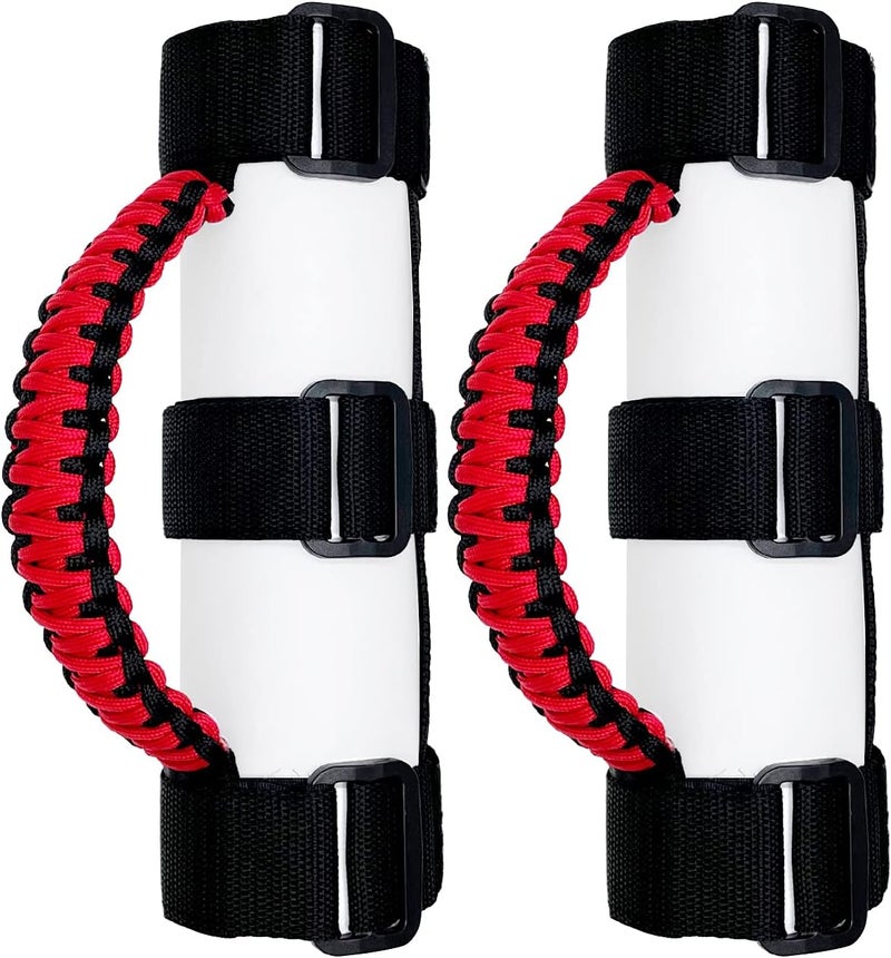 RDUNF 2 x Roll Bar Grab Handles Grip Handle for Jeep Wrangler YJ TJ JK JKU JL JLU Sahara Rubicon X Sports Freedom & Unlimited 1987-2022 (Black/Red) - Image 1