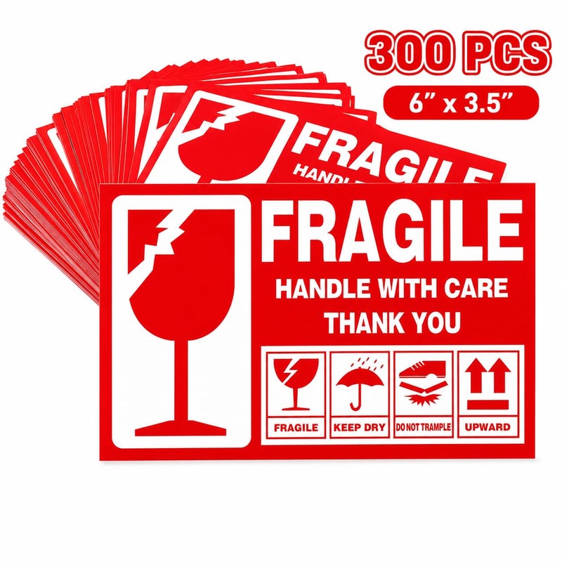 LDS Industry Large 6 X 3 Shipping Labels 300 pcs Fragile Handle with Care Warning Stickers Keep Dry Upward Do Not Trample - Image 2