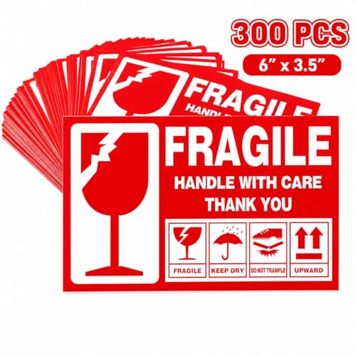 LDS Industry Large 6 X 3 Shipping Labels 300 pcs Fragile Handle with Care Warning Stickers Keep Dry Upward Do Not Trample - Image 1