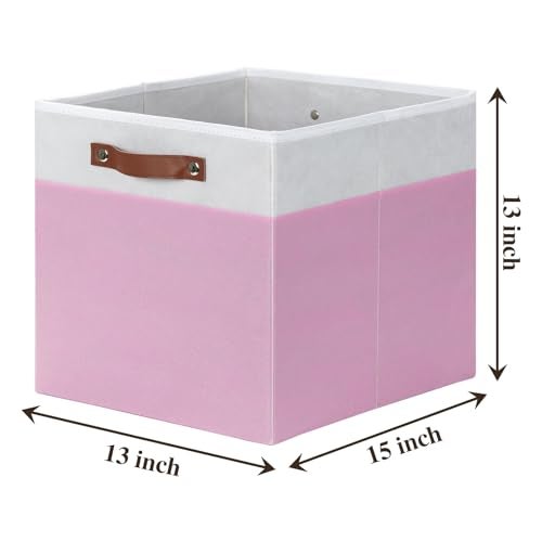 Temary Foldable Cube Baskets 4Pack Clothes Shelf Storage with Handles Fabric Storage Organizer Bins WhitePink 13x15x13 Inch - Image 3