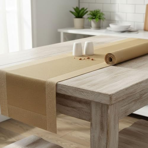 Ramkuwar Premium PVC Woven Vinyl Table Runner Non-Slip Washable Heat Resistant Dining Table Cover Mat for Kitchen, Restaurant, Hotel and Home Décor – Gold (Pack of 1) - Image 4