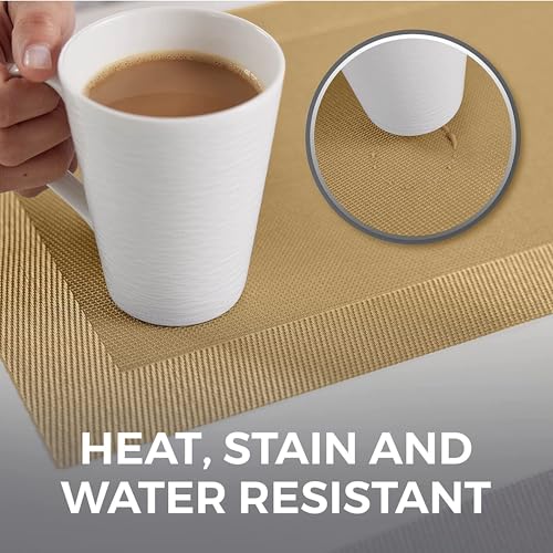 Ramkuwar Premium PVC Woven Vinyl Table Runner Non-Slip Washable Heat Resistant Dining Table Cover Mat for Kitchen, Restaurant, Hotel and Home Décor – Gold (Pack of 1) - Image 2