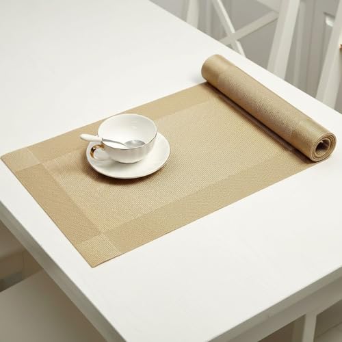 Ramkuwar Premium PVC Woven Vinyl Table Runner Non-Slip Washable Heat Resistant Dining Table Cover Mat for Kitchen, Restaurant, Hotel and Home Décor – Gold (Pack of 1) - Image 5