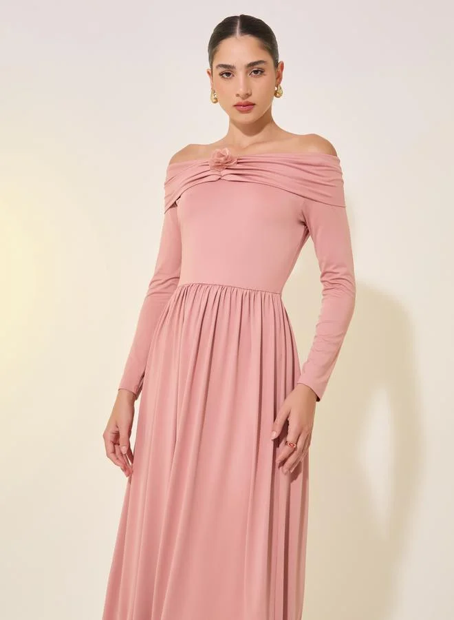 Take Two Off-Shoulder Gathered Dress
