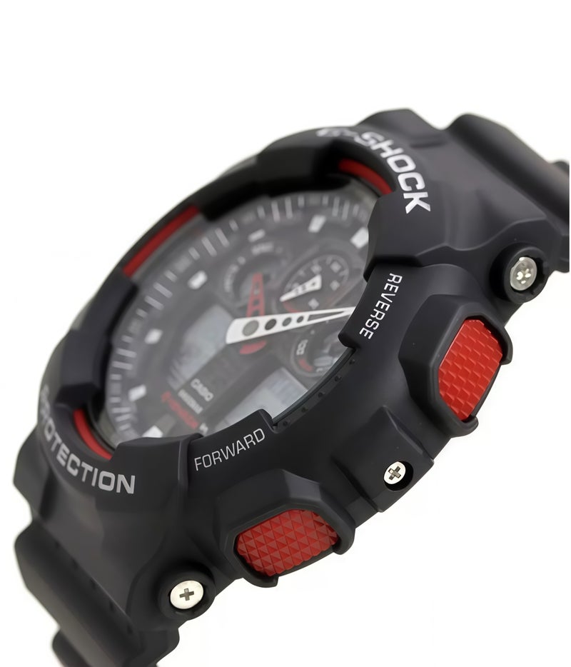 Casio G-SHOCK GA-100-1A4 Black and Red Dual Display Shock Resistant Sports Men's Watch - Image 2