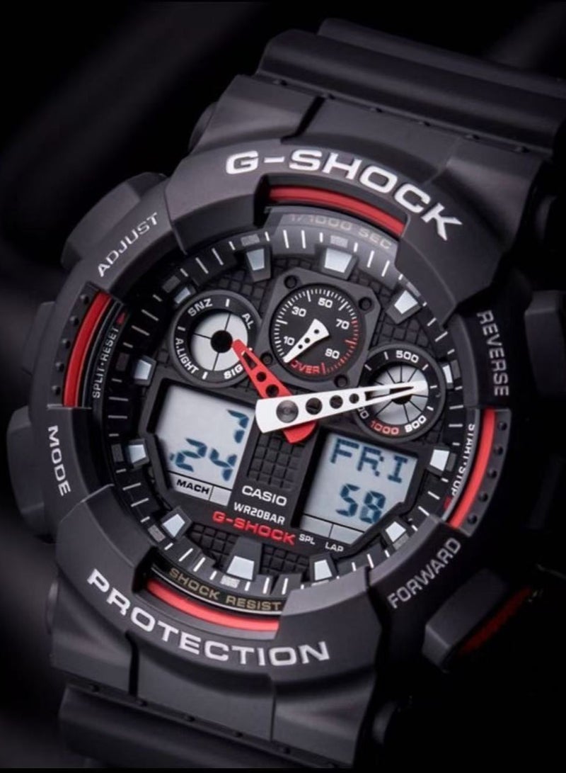 Casio G-SHOCK GA-100-1A4 Black and Red Dual Display Shock Resistant Sports Men's Watch - Image 4