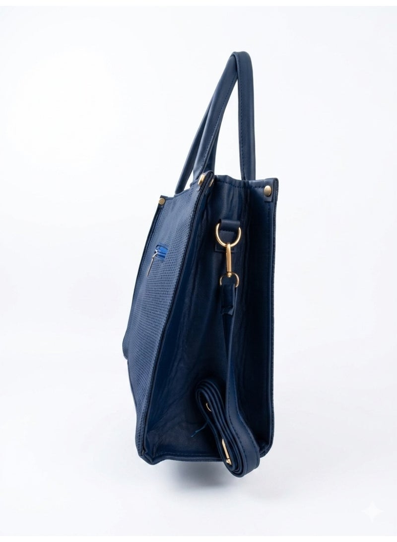 Women's Fashion Handbag,Chevron Weave Design, Tassel and Gold Accessories (Navy) - Image 3