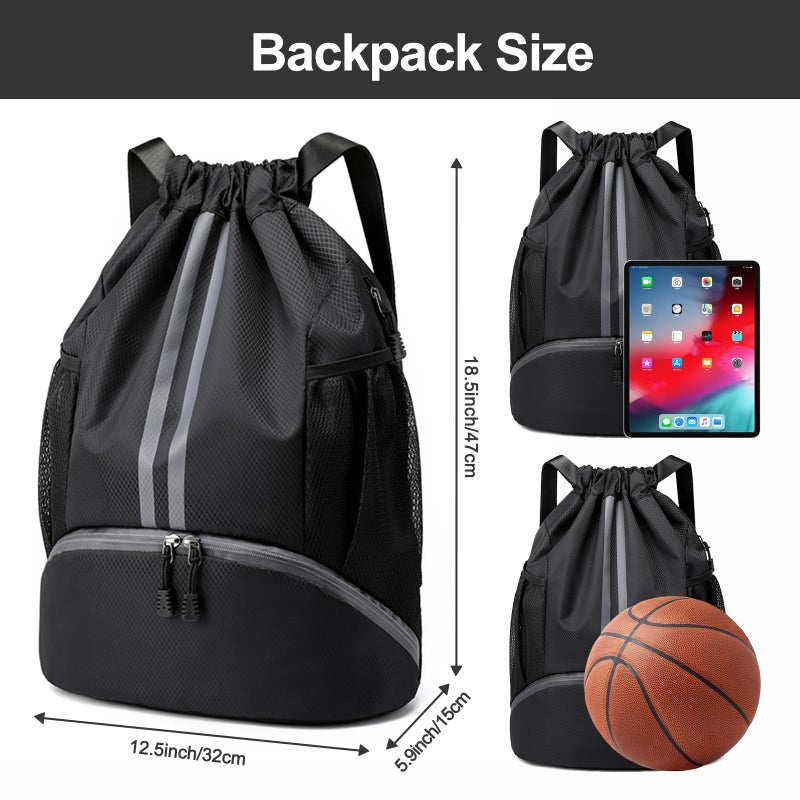 Hoedia Sports Drawstring Backpack - String Swim Gym Bag with Shoes Compartment and Wet Proof Pocket for Women&Men - Image 3