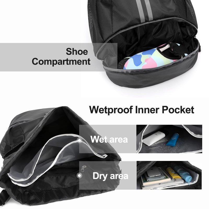 Hoedia Sports Drawstring Backpack - String Swim Gym Bag with Shoes Compartment and Wet Proof Pocket for Women&Men - Image 2