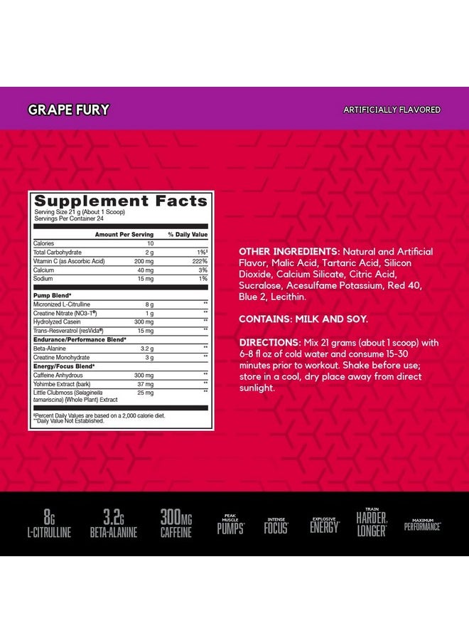 BSN - N.O.Xplode Vaso Pre Workout Powder With 8G Of Lcitulline And 3.2G Betaalanine And Energy Flavor: Grape Fury 24 Servings - Image 1
