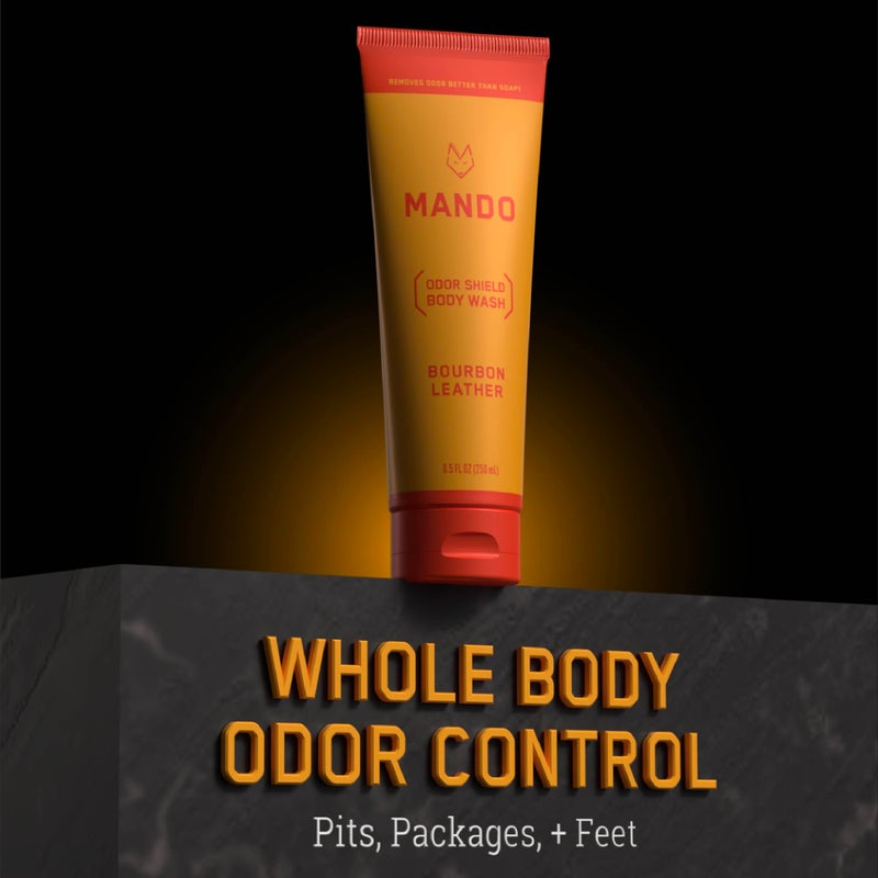 Mando Smooth Solid Stick (2.6 Ounce) + Acidified Body Wash (8.5 Ounce) - Clinically Proven to Block Odor All Day - Whole Body Safe For Pits, Packages + Feet (Bourbon Leather) - Image 5