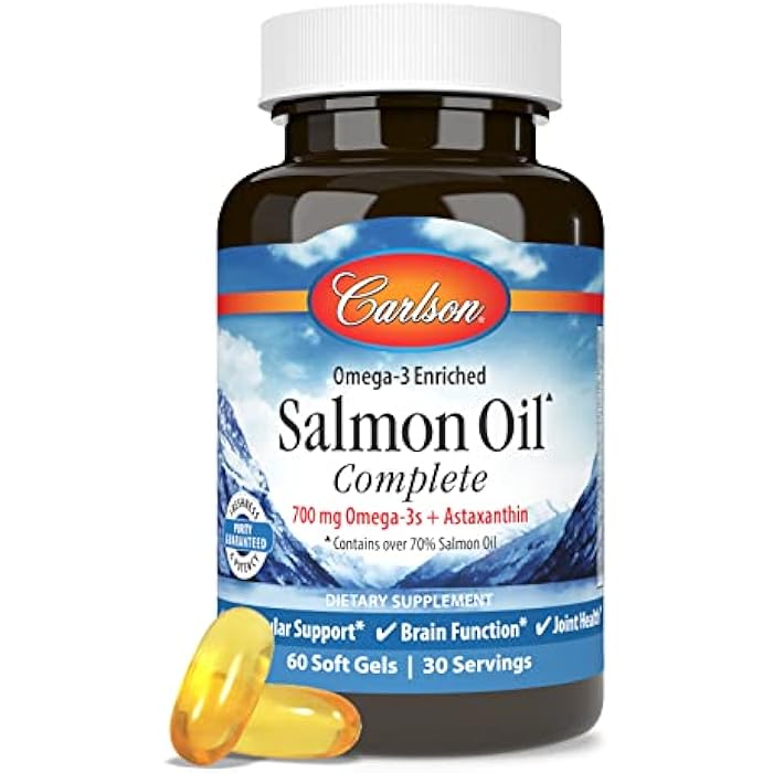 Carlson - Salmon Oil Complete, 700 mg Omega-3s + Astaxanthin, Cardiovascular Support, Brain Function & Joint Health, 60 Softgels - Image 5