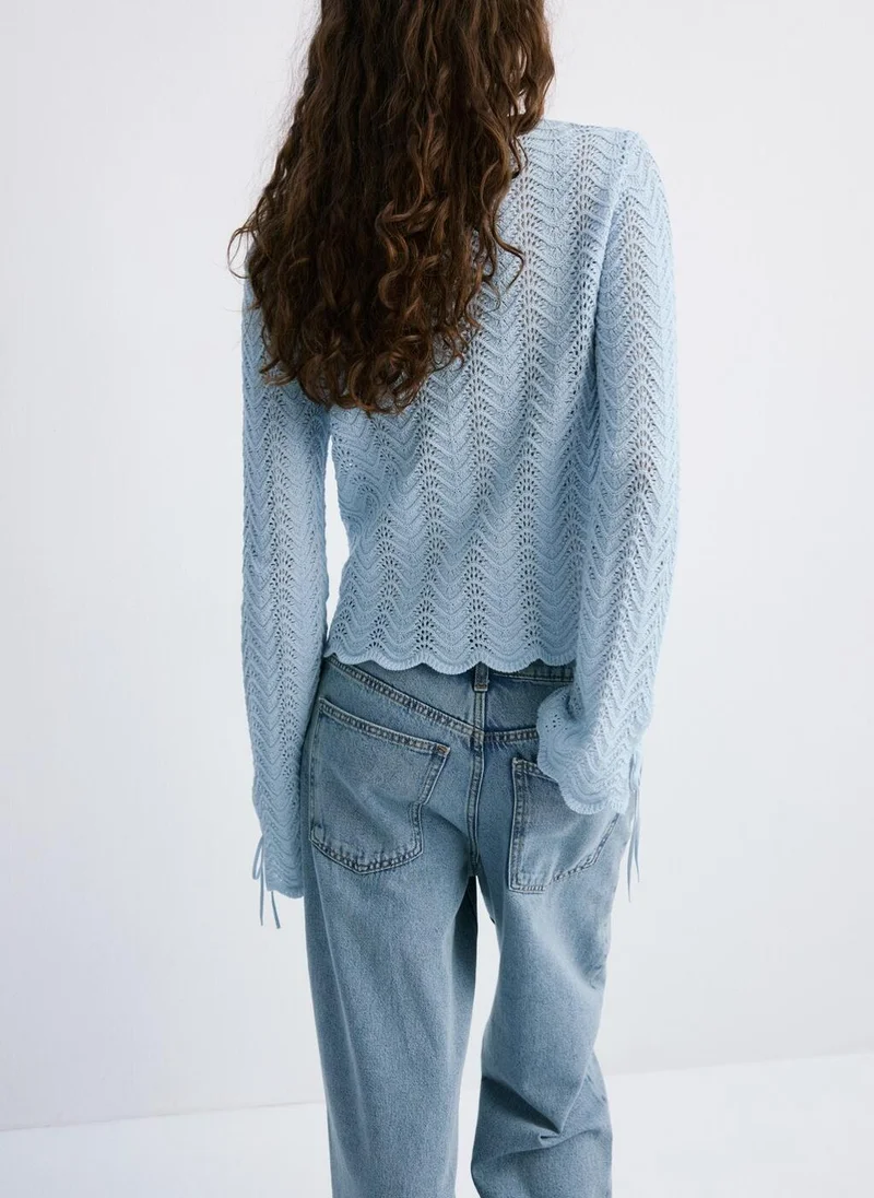 مانجو Openwork Knit Sweater With Slit Sleeves