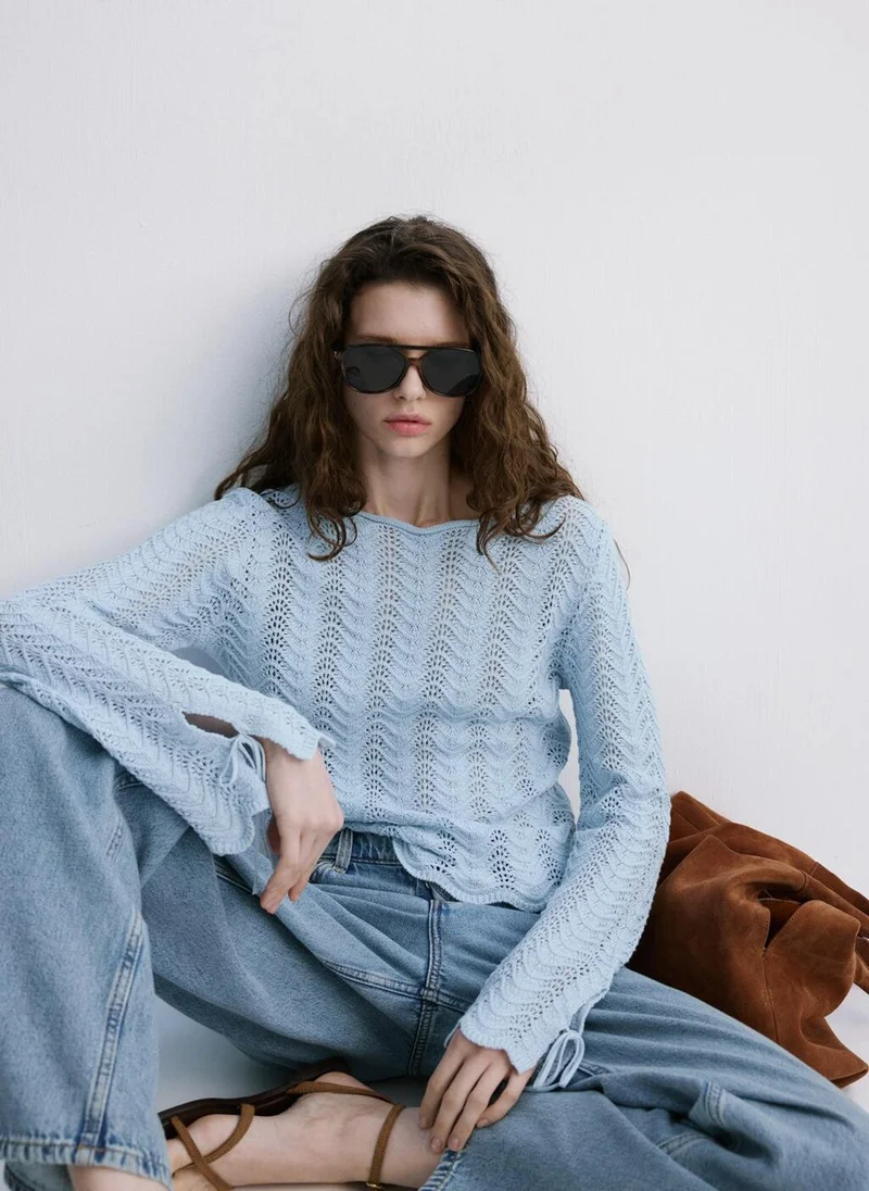 مانجو Openwork Knit Sweater With Slit Sleeves