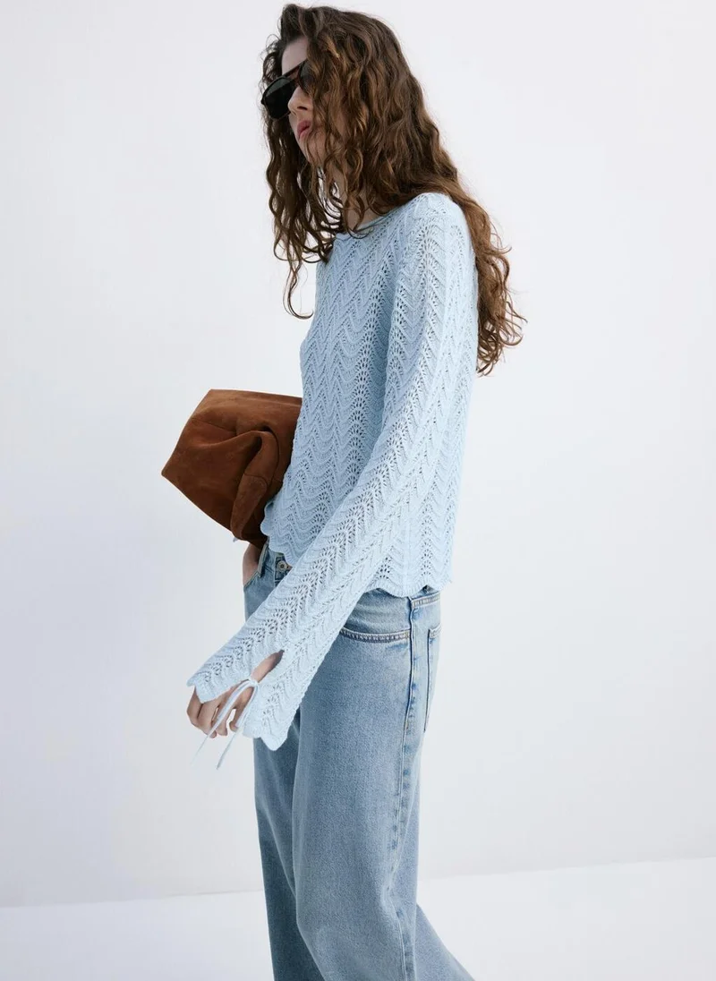 MANGO  Openwork Knit Sweater With Slit Sleeves for Women | Best Price UAE