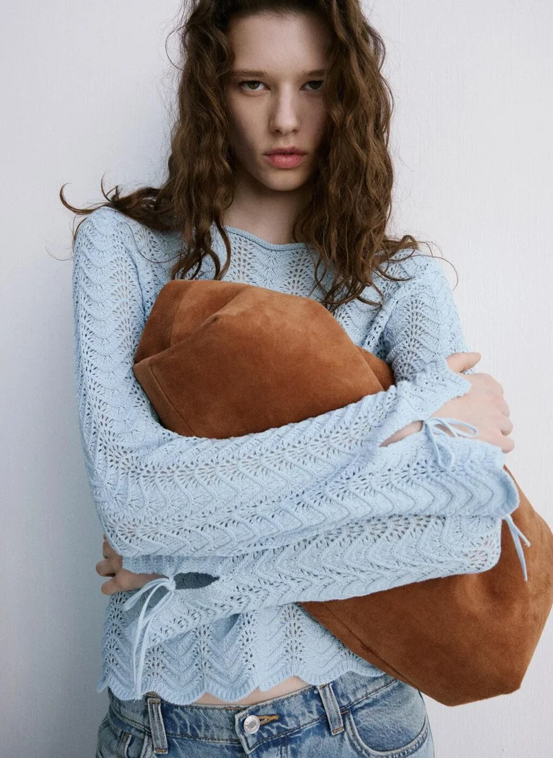 مانجو Openwork Knit Sweater With Slit Sleeves