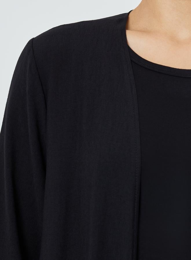 Amirah Black Solid Open Front Abaya - Image 4
