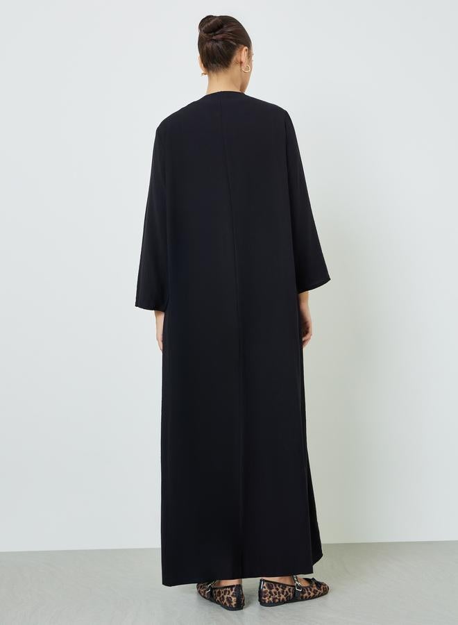 Amirah Black Solid Open Front Abaya - Image 3