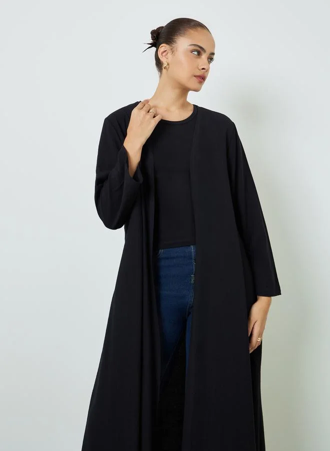Amirah Black Solid Open Front Abaya