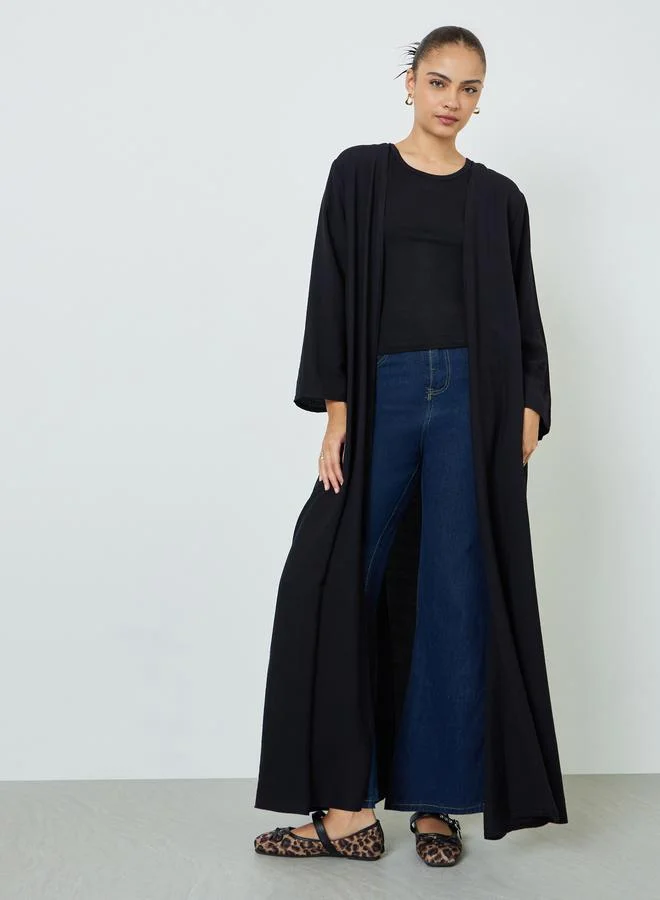 Amirah Black Solid Open Front Abaya