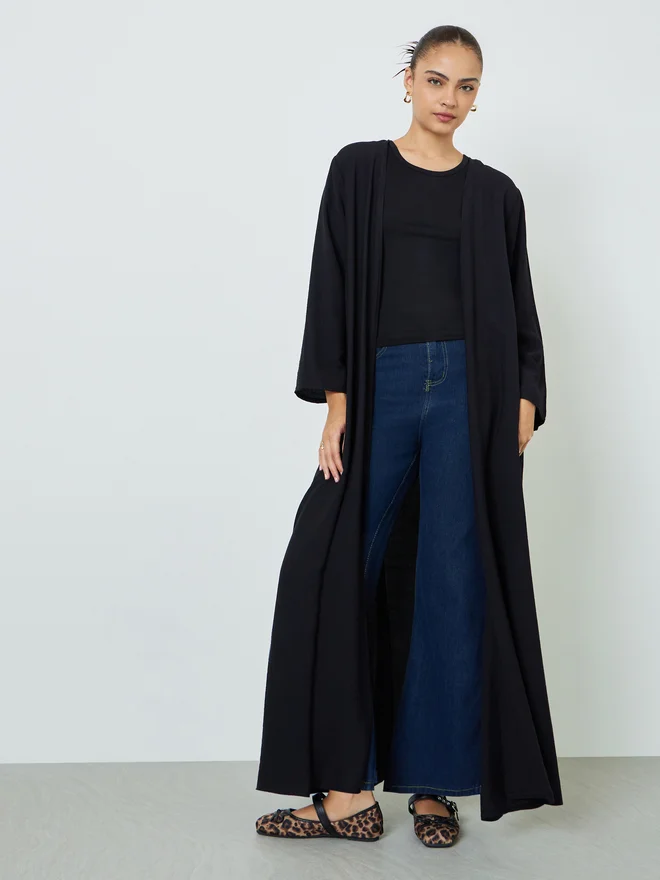 Styli Styli Black Solid Open Front Abaya