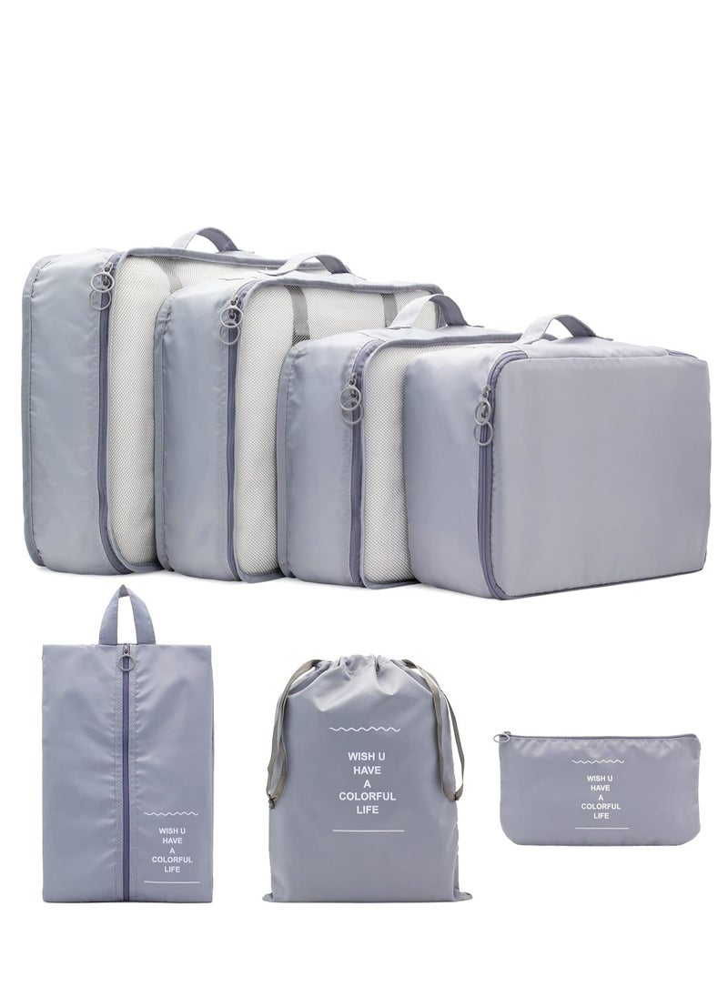 Mike Music 7 Set Packing Cubes Clothes Storage Bag Luggage Packing Organizers for Travel Accessories Grey  - Image 1