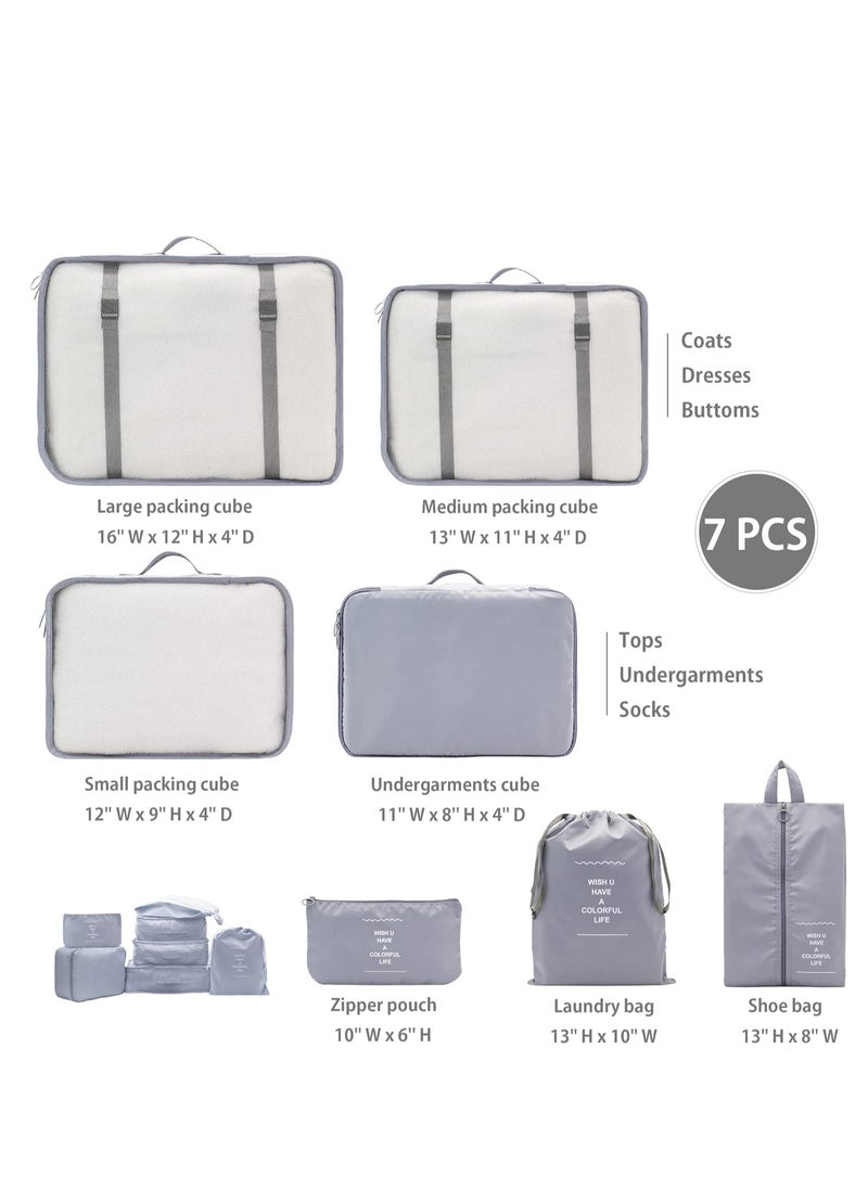Mike Music 7 Set Packing Cubes Clothes Storage Bag Luggage Packing Organizers for Travel Accessories Grey  - Image 2