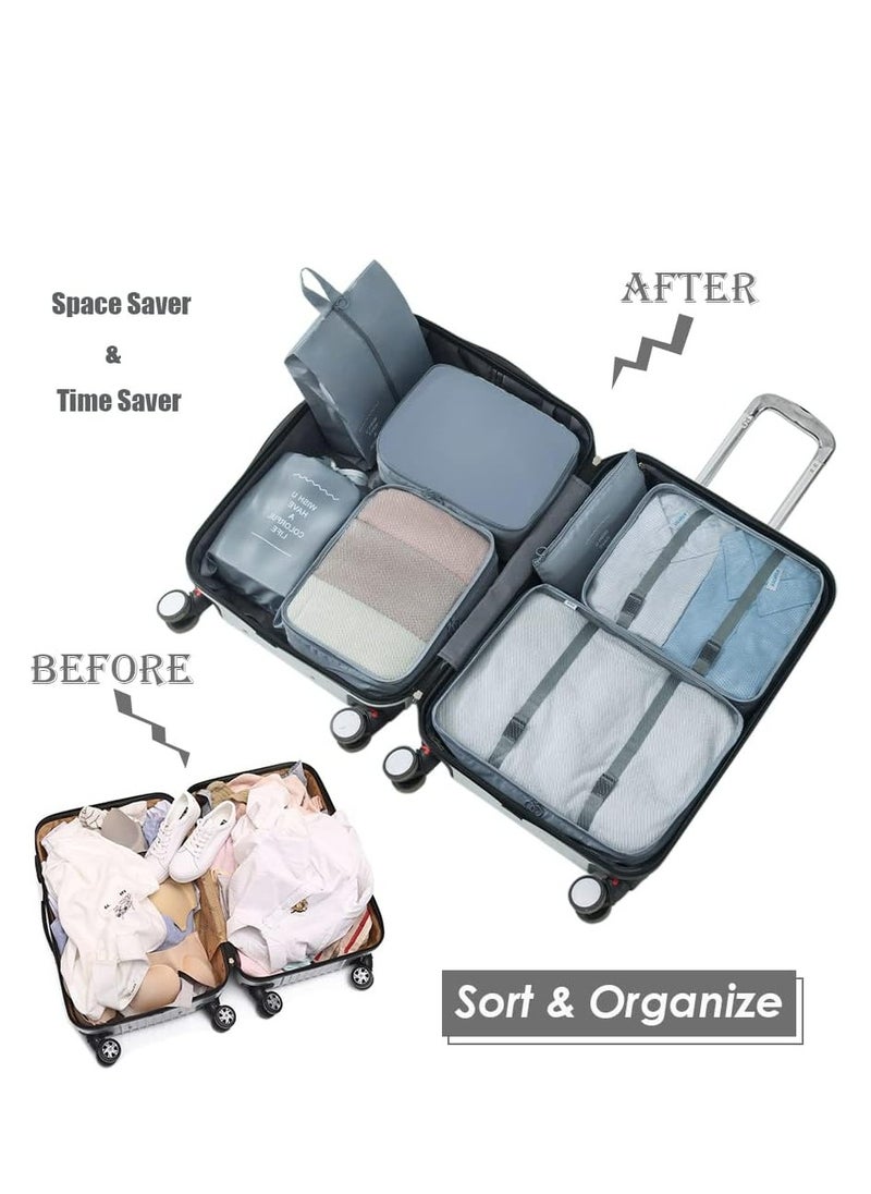 Mike Music 7 Set Packing Cubes Clothes Storage Bag Luggage Packing Organizers for Travel Accessories Grey  - Image 4