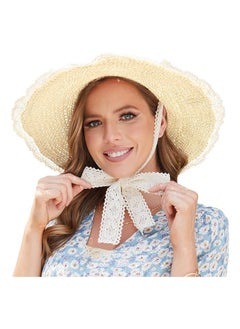 SYOSI Women's Spring Summer Straw Hat with lace Trim, Straw Sun Hat, Woven Wide Brim Hat Foldable Roll Up Floppy Beach Hats, Wide Brim Floppy Sun Hats for Women UV Protection  - Image 1