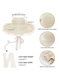 SYOSI Women's Spring Summer Straw Hat with lace Trim, Straw Sun Hat, Woven Wide Brim Hat Foldable Roll Up Floppy Beach Hats, Wide Brim Floppy Sun Hats for Women UV Protection  - Image 5