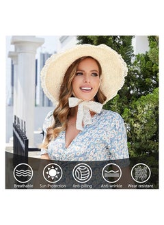 SYOSI Women's Spring Summer Straw Hat with lace Trim, Straw Sun Hat, Woven Wide Brim Hat Foldable Roll Up Floppy Beach Hats, Wide Brim Floppy Sun Hats for Women UV Protection  - Image 2