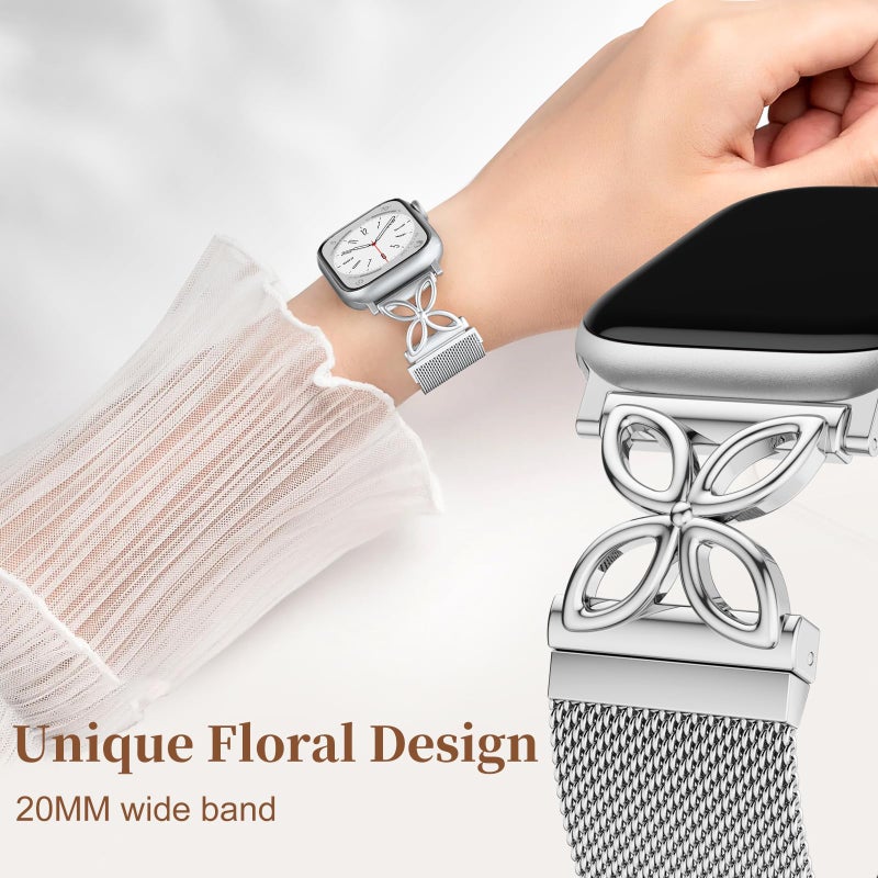 Getino Metal Loop for Apple Watch Bands for Women 40mm 41mm 42mm 44mm 45mm 46mm 49mm 38mm, Magnetic Stainless Steel Milanese iWatch Band for iWatch SE Series 11 10 9 8 7 6 5 4 3 2 Ultra, Silver - Image 3