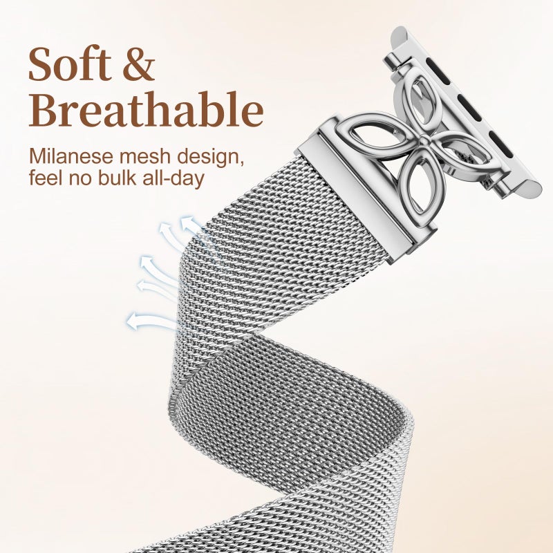 Getino Metal Loop for Apple Watch Bands for Women 40mm 41mm 42mm 44mm 45mm 46mm 49mm 38mm, Magnetic Stainless Steel Milanese iWatch Band for iWatch SE Series 11 10 9 8 7 6 5 4 3 2 Ultra, Silver - Image 4