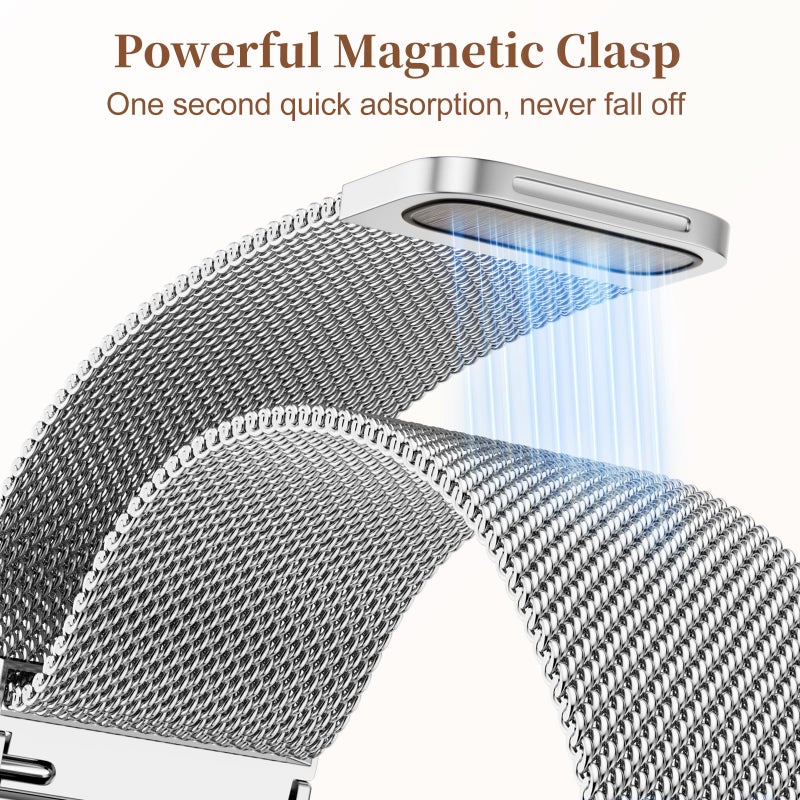Getino Metal Loop for Apple Watch Bands for Women 40mm 41mm 42mm 44mm 45mm 46mm 49mm 38mm, Magnetic Stainless Steel Milanese iWatch Band for iWatch SE Series 11 10 9 8 7 6 5 4 3 2 Ultra, Silver - Image 5