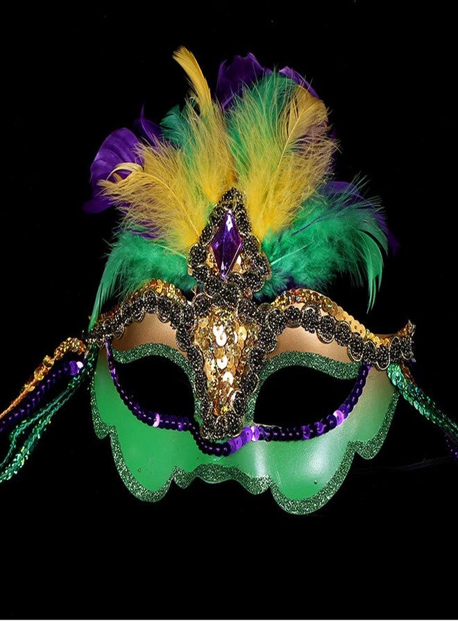 Cleacloud Mardi Gras Sequin Feathers Mask Venetian Carnival Masquerade Mask for Women Feather Decorations Halloween Party Cosplay - Image 4