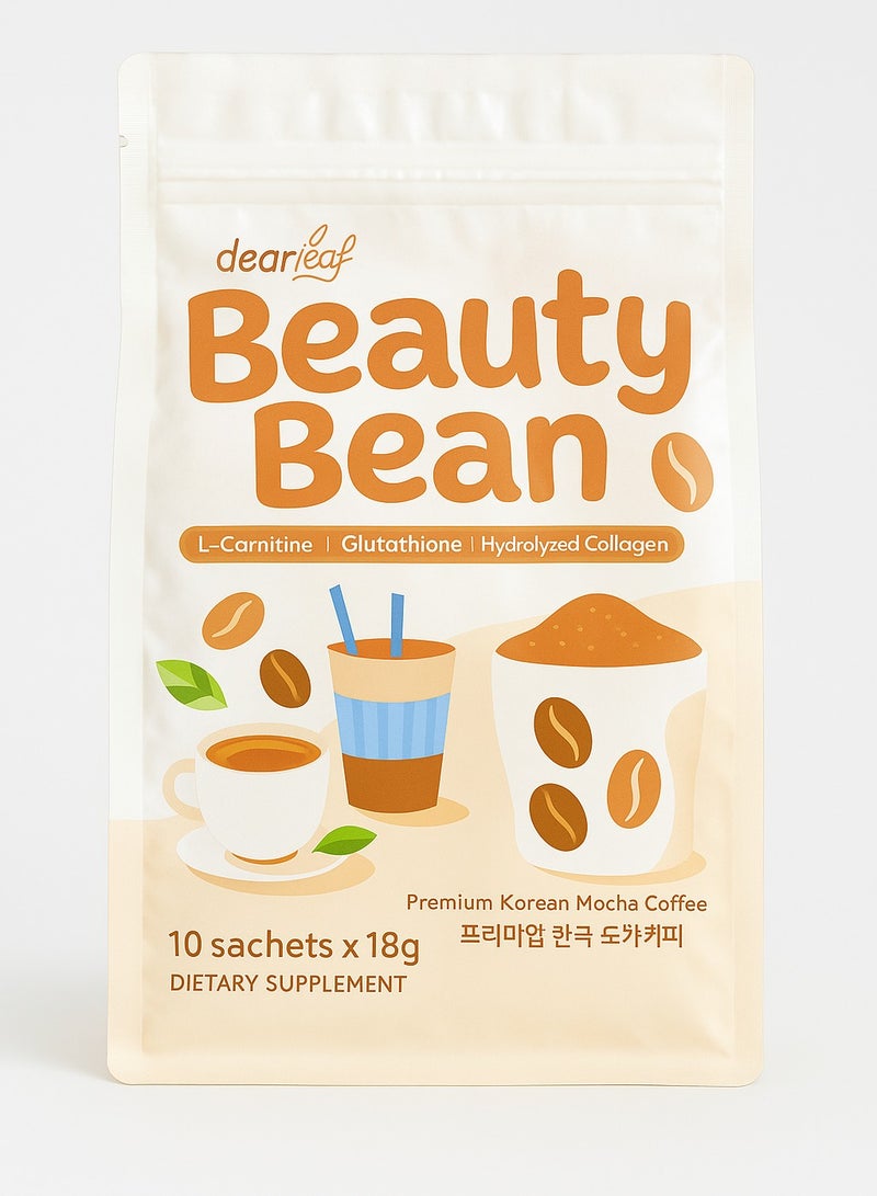 Dear Face Beauty Bean Mocha Coffee – 10 Sachets x 18g | Glutathione + Collagen for Skin Glow & Weight Support | Korean Beauty Coffee Drink - Image 1