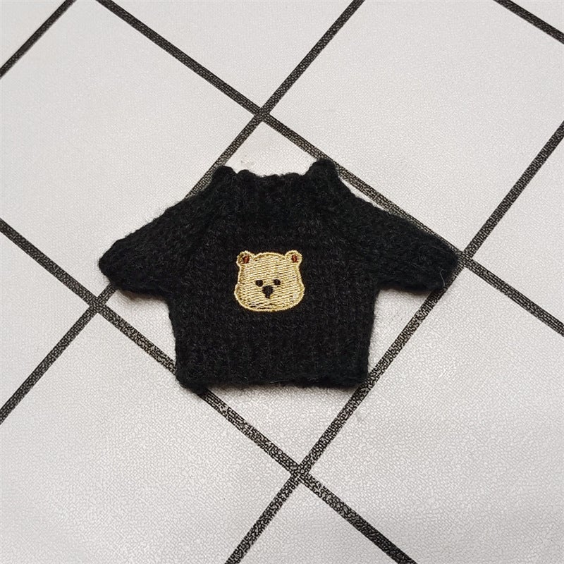 14cm boss dog embroidery small sweater cloth Labubu clothes glasses accessories collection in stock wholesale Black embroidered bear head sweater