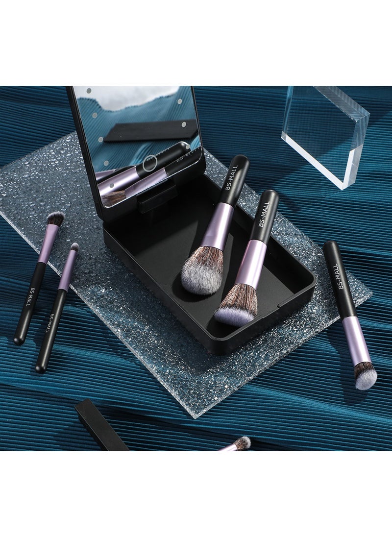 ARNOTEC Travel Makeup Brush Set Foundation Powder Concealers Eye Shadows Makeup Set with LED light Mirror 14 Pcs Purple  - Image 2
