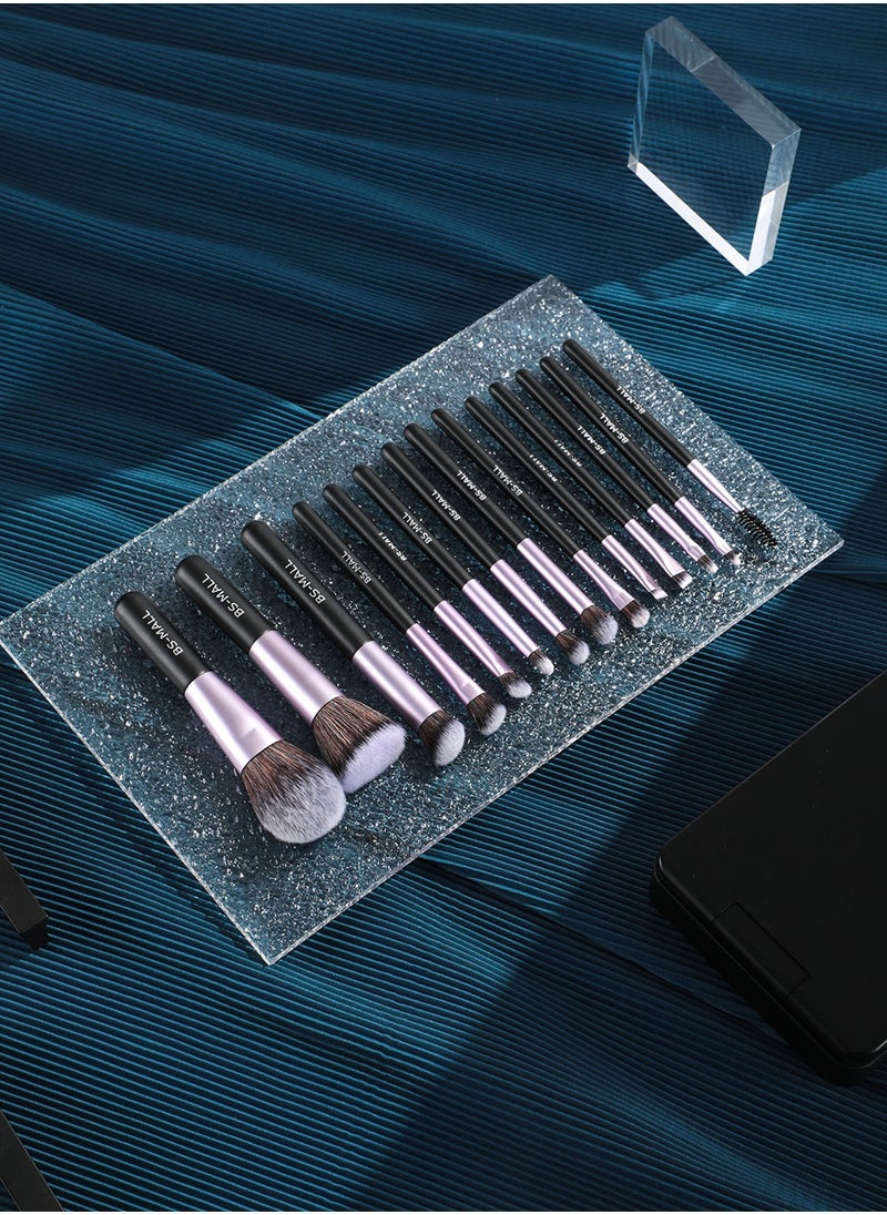 ARNOTEC Travel Makeup Brush Set Foundation Powder Concealers Eye Shadows Makeup Set with LED light Mirror 14 Pcs Purple  - Image 3