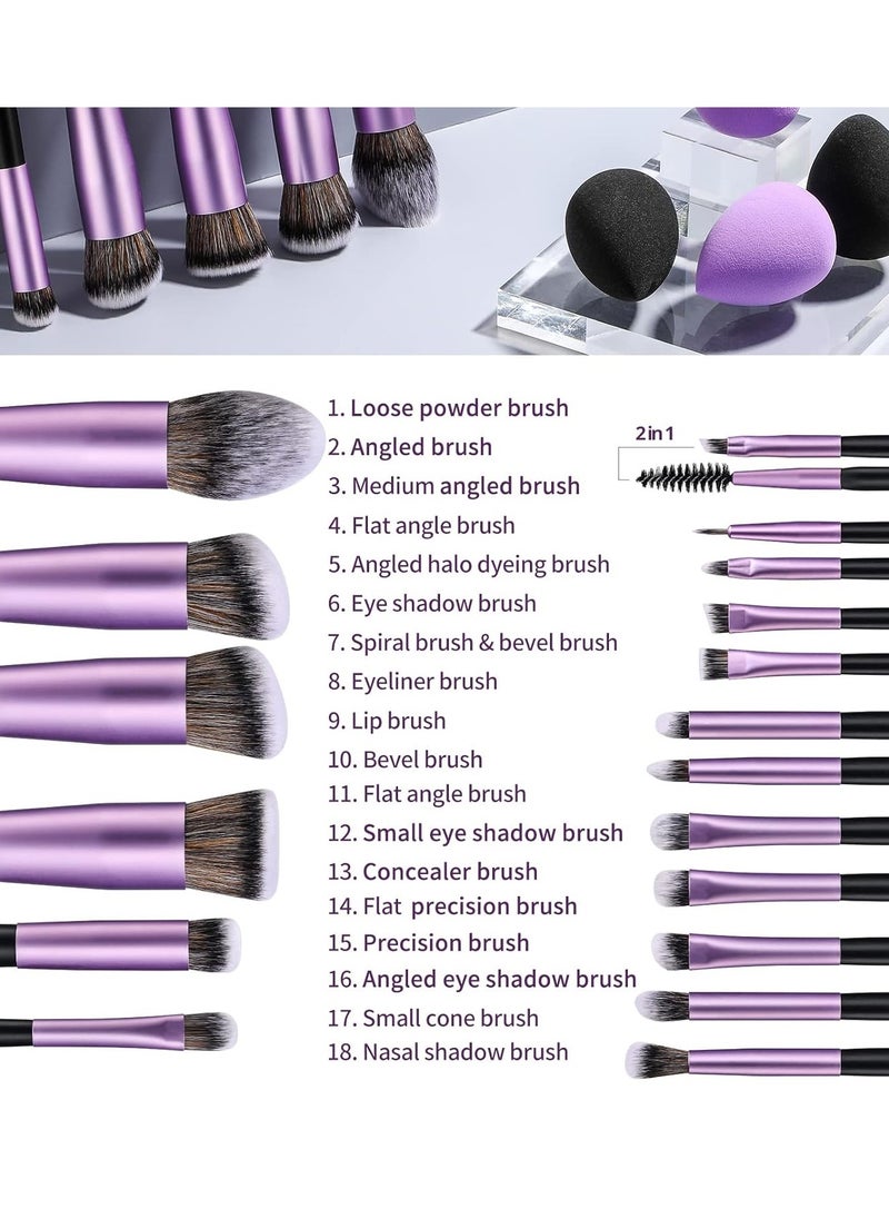 ARNOTEC Travel Makeup Brush Set Foundation Powder Concealers Eye Shadows Makeup Set with LED light Mirror 14 Pcs Purple  - Image 5