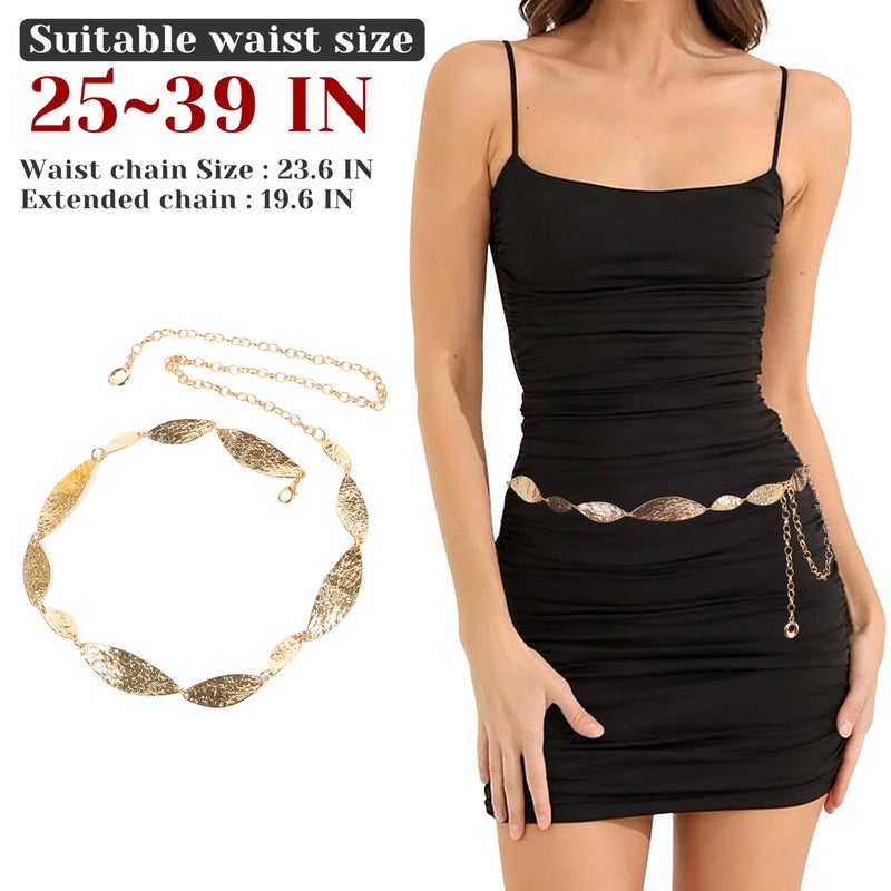 LOTOFUN Gold Chain Belt for Dresses: Metal Bohemia Leaves Waist Chains Belts for Women Ladies Dress Accessories - Image 3
