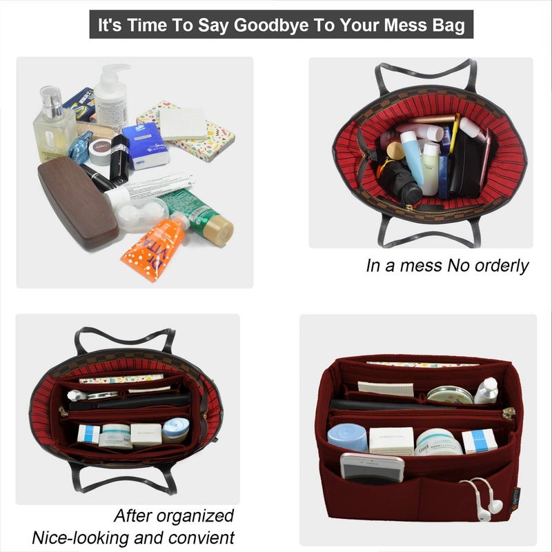 Omystyle Darkred Large Purse Organizer Insert For Handbags  Felt Bag Organizer For Tote & Purse  Tote Bag Organizer Insert With 5 Sizes  Compatible With Neverful Speedy And More?11.4""?5.9""?6.9"" - Image 3
