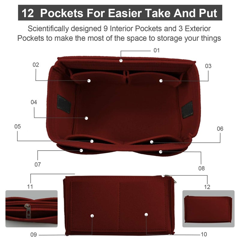 Omystyle Darkred Large Purse Organizer Insert For Handbags  Felt Bag Organizer For Tote & Purse  Tote Bag Organizer Insert With 5 Sizes  Compatible With Neverful Speedy And More?11.4""?5.9""?6.9"" - Image 4