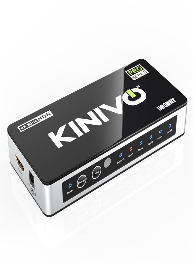 Kinivo HDMI Switch with Audio Extractor 560BNT (5 in 1 Out Hub, Toslink Optical Audio Port, SPDIF, 4K 60Hz Switcher, 18Gbps, IR Remote) - Compatible with Gaming Console, Cable TV, PC, Dolby Digital - Image 1