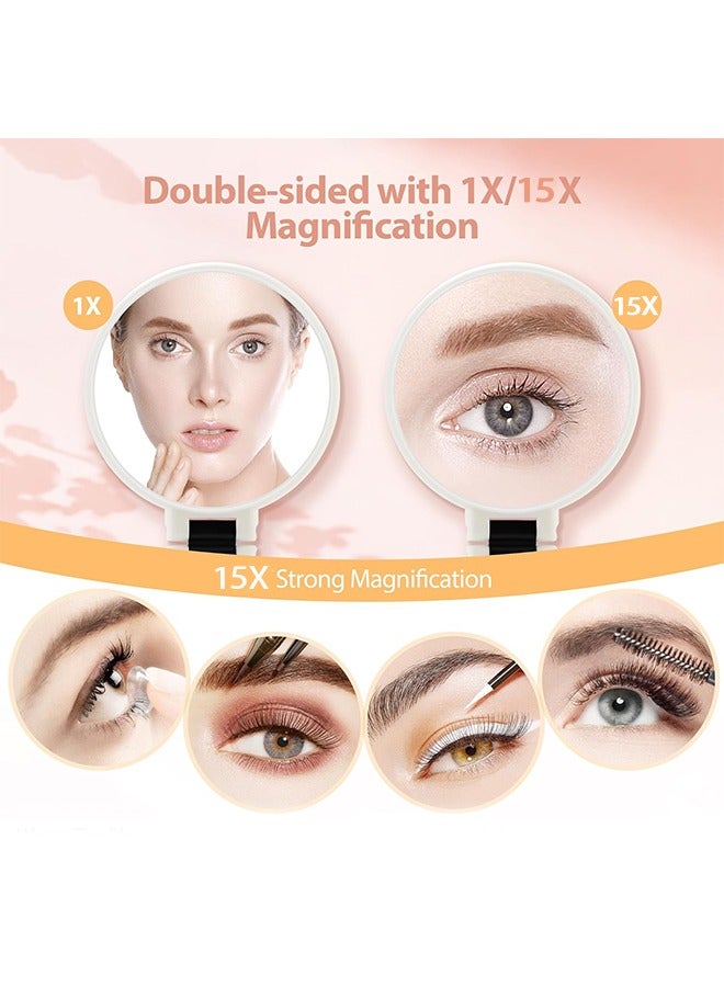 Hihonor Handheld Mirror, 1x 15x Magnifying Makeup Mirror with Handle - Double Side Hand Held Mirror with 1x15x Magnification & Foldable Handle, Portable Travel Makeup Hand Mirror for Women(White) - Image 2