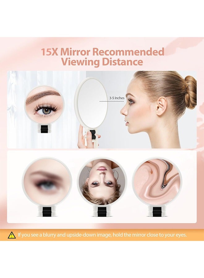 Hihonor Handheld Mirror, 1x 15x Magnifying Makeup Mirror with Handle - Double Side Hand Held Mirror with 1x15x Magnification & Foldable Handle, Portable Travel Makeup Hand Mirror for Women(White) - Image 3