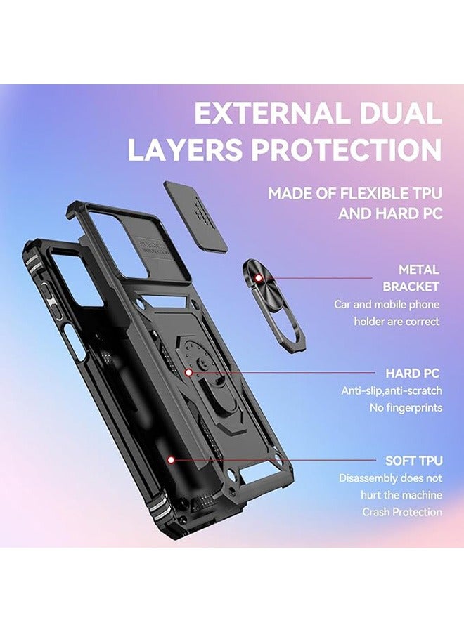 Samsung Galaxy A15 5G Case, Shockproof Case, Anti-Fall Drop Protection, Built-in Slide Anti-Scratch Camera Lens Cover, Integrated 360 Degree Rotating Ring Kickstand, Black - Image 5