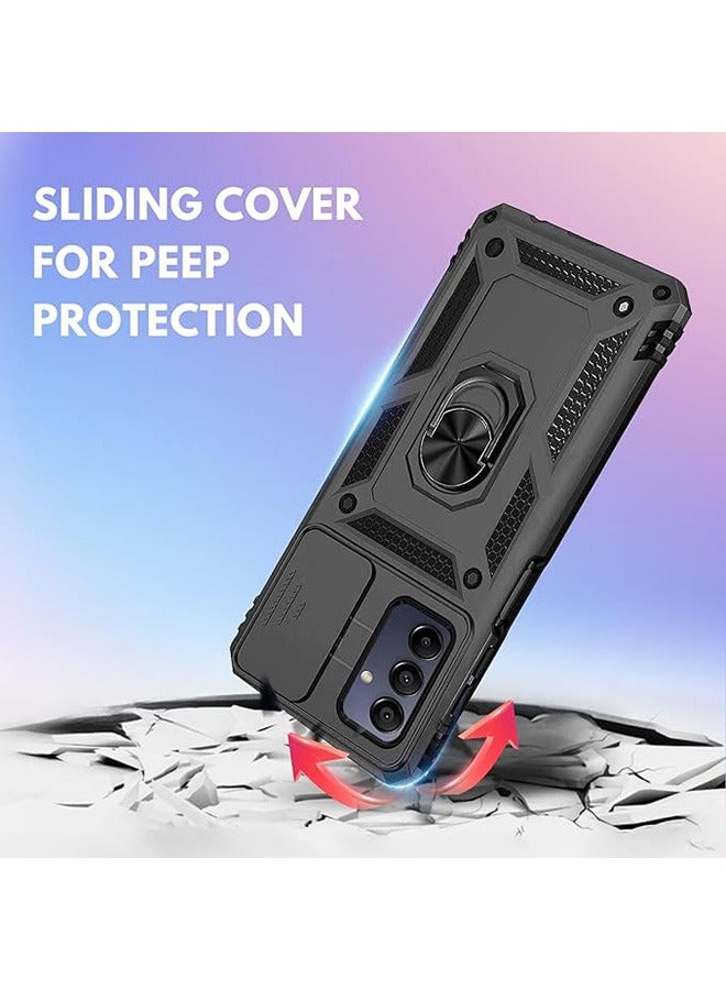 Samsung Galaxy A15 5G Case, Shockproof Case, Anti-Fall Drop Protection, Built-in Slide Anti-Scratch Camera Lens Cover, Integrated 360 Degree Rotating Ring Kickstand, Black - Image 4