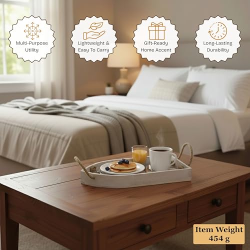 Make in Modern Mango Wood Tray – White Finish, 16 x 8 x 2.5 Inch | Decorative Serving Tray for Coffee Table, Kitchen, Vanity, or Entryway | Handcrafted Wooden Organizer - Image 2